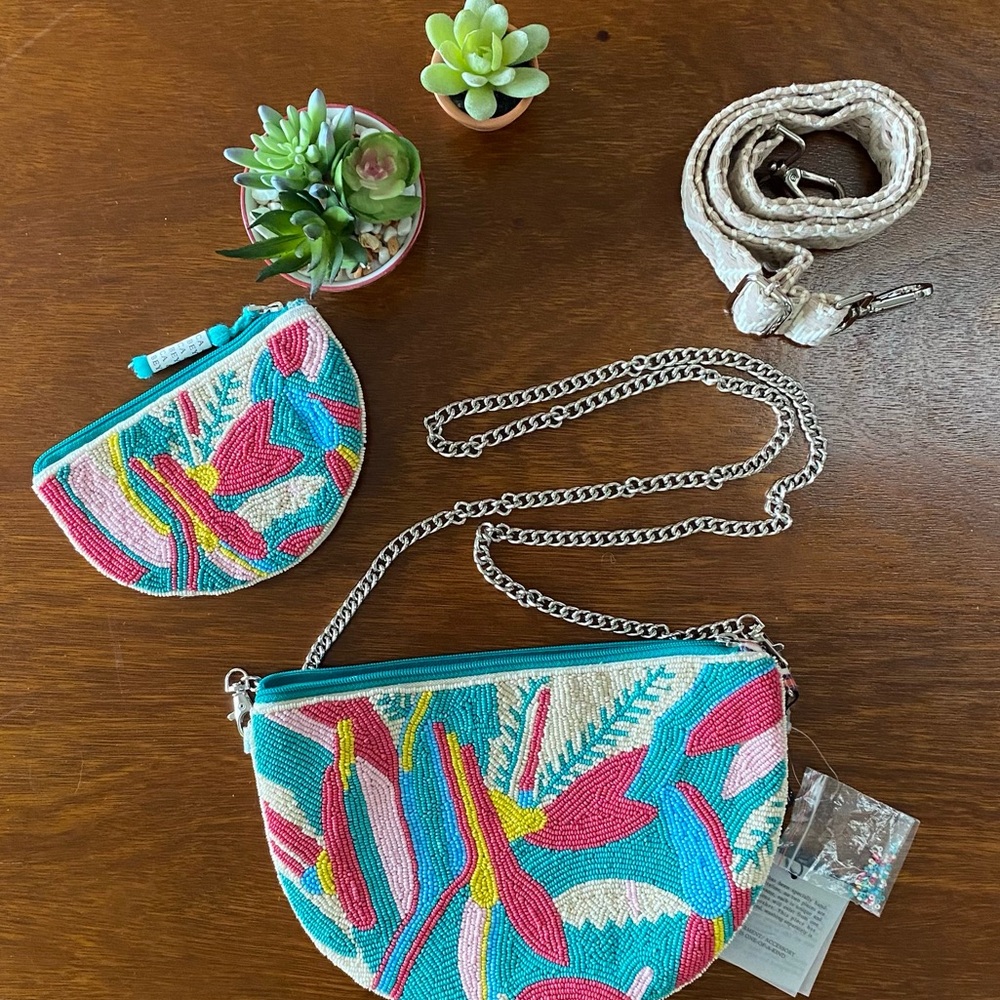 NWT Hand Beaded Crossbody with Coin Purse